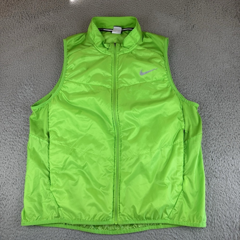 Nike Running Vest Mens XL Green Lightweight Insulated Polyfill Full Zip Pockets